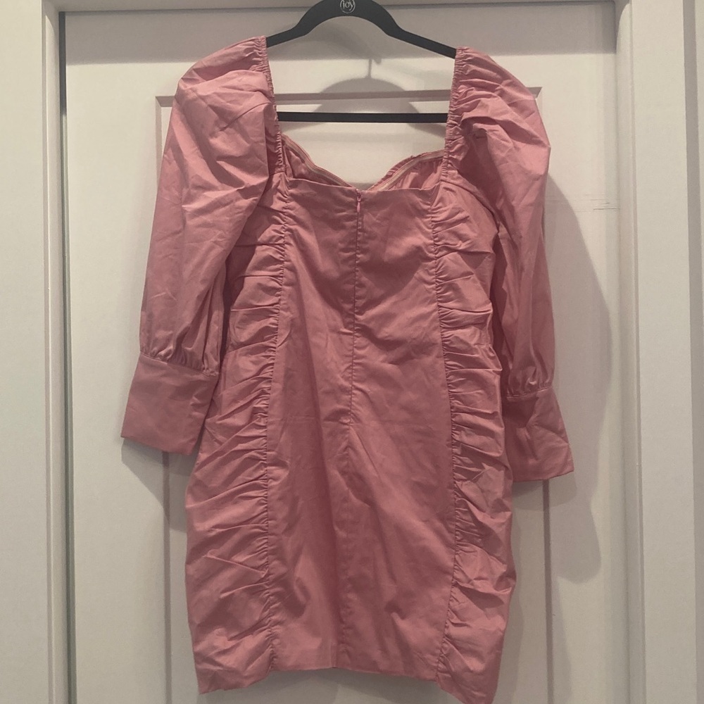 Pink Puff-Sleeve Ruched Mini Dress - Picture 2 of 5